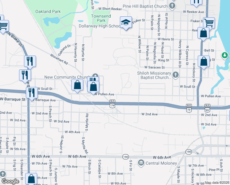 map of restaurants, bars, coffee shops, grocery stores, and more near 2619 West Pullen Avenue in Pine Bluff