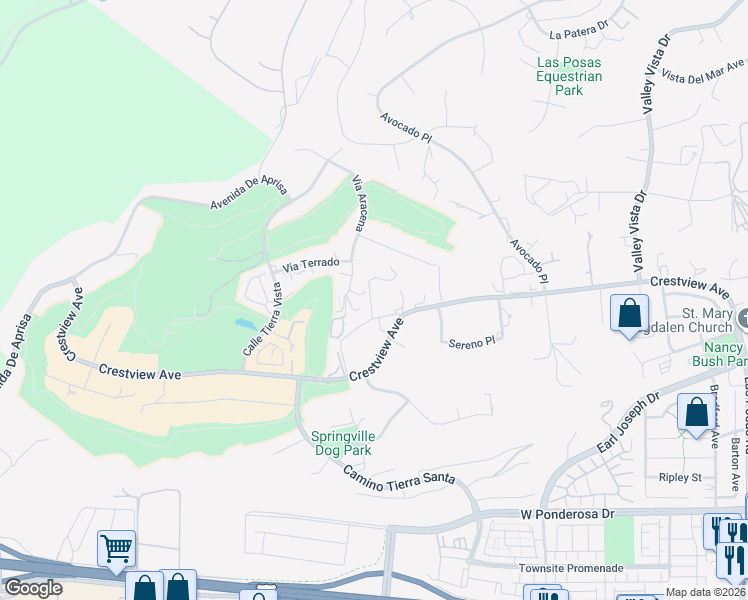 map of restaurants, bars, coffee shops, grocery stores, and more near 285 Crestview Avenue in Camarillo