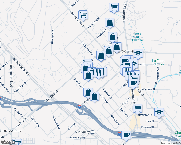map of restaurants, bars, coffee shops, grocery stores, and more near 8951 Herrick Avenue in Los Angeles