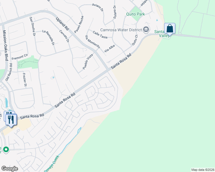 map of restaurants, bars, coffee shops, grocery stores, and more near 44015 Village 44 in Camarillo