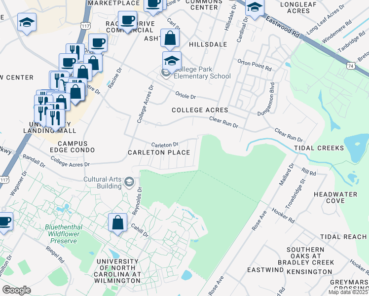 map of restaurants, bars, coffee shops, grocery stores, and more near 310 Monlandil Drive in Wilmington