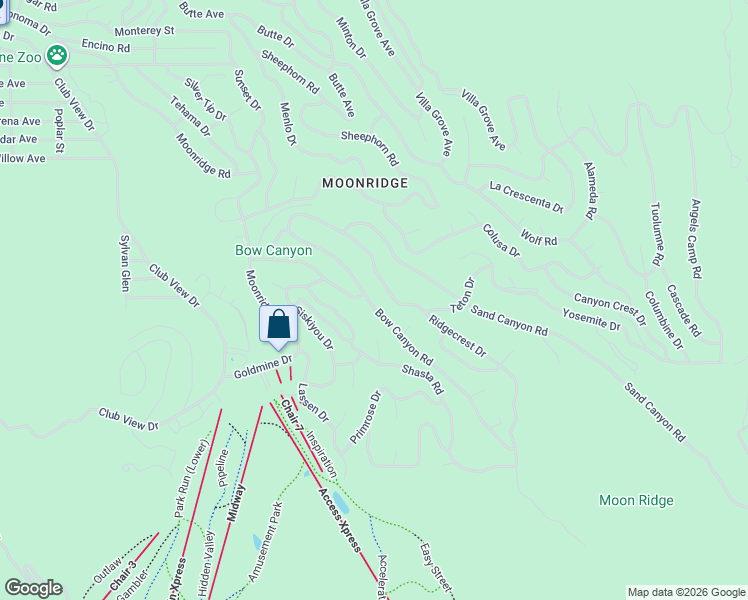 map of restaurants, bars, coffee shops, grocery stores, and more near 43434 Ridgecrest Drive in Big Bear Lake