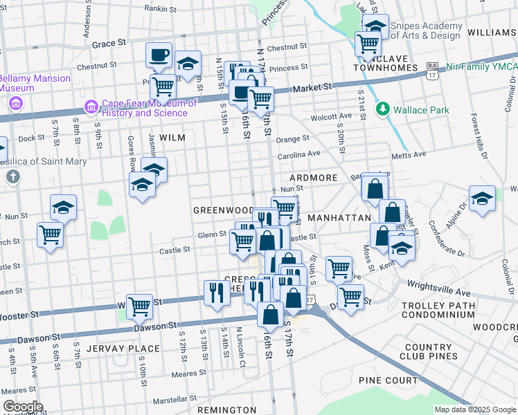 map of restaurants, bars, coffee shops, grocery stores, and more near 413 South 16th Street in Wilmington