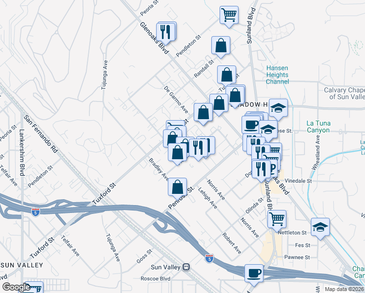 map of restaurants, bars, coffee shops, grocery stores, and more near 8951 Herrick Avenue in Los Angeles