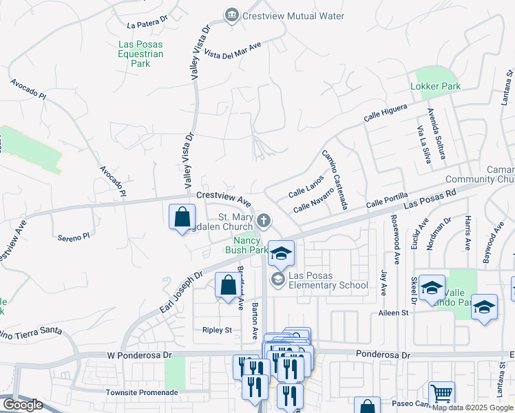 map of restaurants, bars, coffee shops, grocery stores, and more near 87 Corte Cerrito in Camarillo