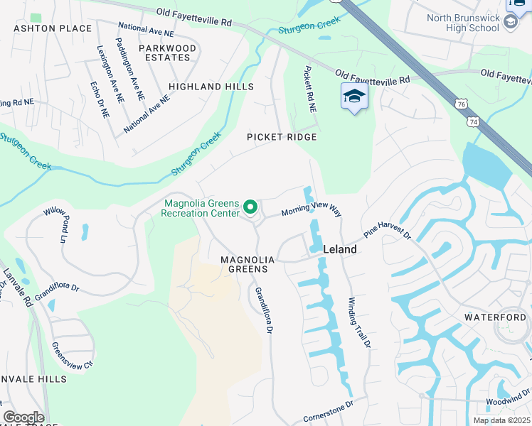 map of restaurants, bars, coffee shops, grocery stores, and more near 209 Morning View Way in Leland