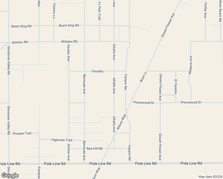 map of restaurants, bars, coffee shops, grocery stores, and more near 1227 Alfalfa Avenue in Twentynine Palms