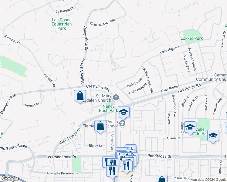 map of restaurants, bars, coffee shops, grocery stores, and more near 87 Corte Cerrito in Camarillo