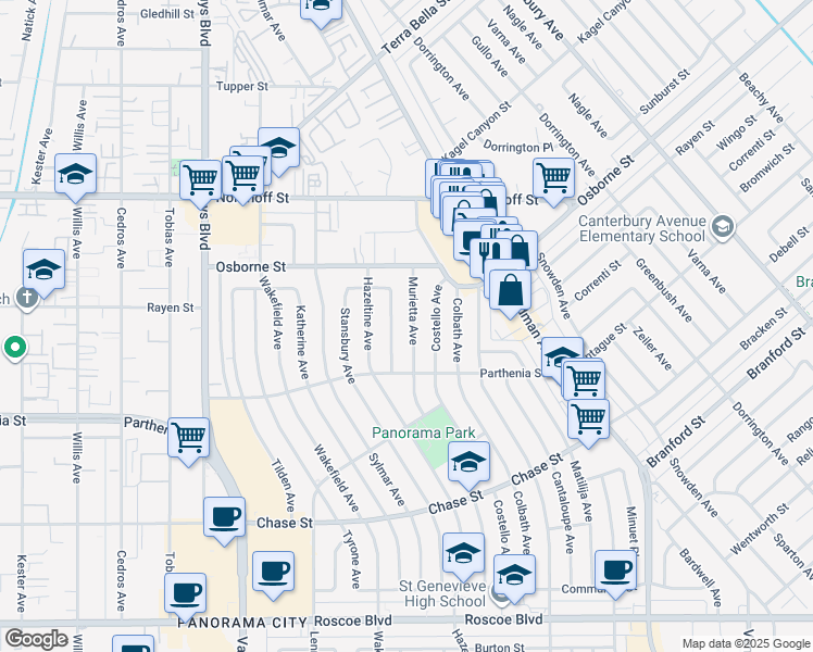 map of restaurants, bars, coffee shops, grocery stores, and more near 8845 Moonbeam Avenue in Los Angeles