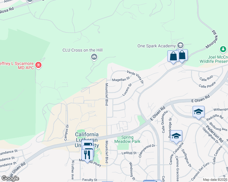 map of restaurants, bars, coffee shops, grocery stores, and more near 33 Fallen Oaks Drive in Thousand Oaks
