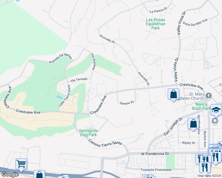 map of restaurants, bars, coffee shops, grocery stores, and more near 277 Crestview Avenue in Camarillo