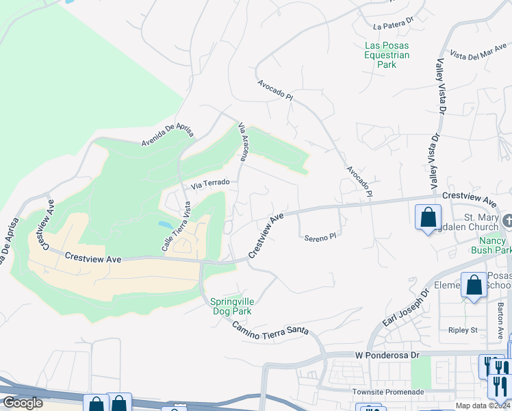 map of restaurants, bars, coffee shops, grocery stores, and more near 285 Crestview Avenue in Camarillo