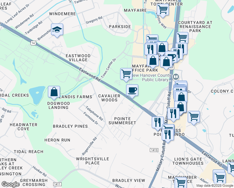 map of restaurants, bars, coffee shops, grocery stores, and more near 128 Mount Vernon Drive in Wilmington