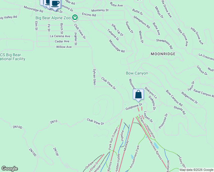 map of restaurants, bars, coffee shops, grocery stores, and more near 42994 Falls Avenue in Big Bear Lake