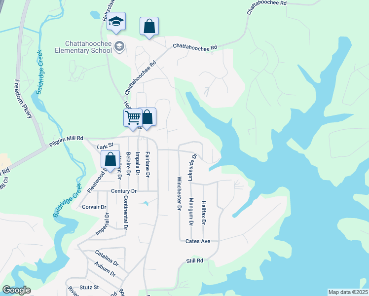 map of restaurants, bars, coffee shops, grocery stores, and more near 2840 Browne Circle in Cumming