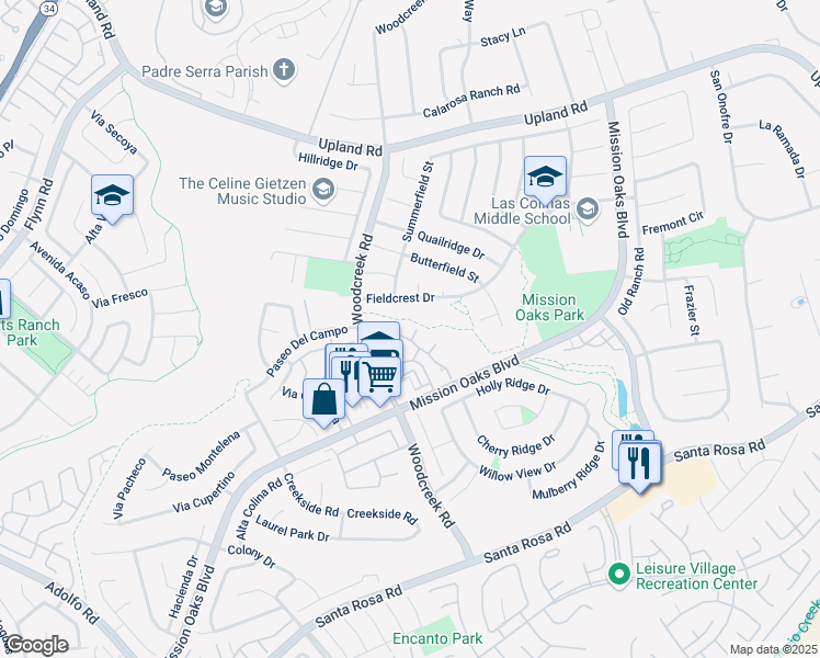map of restaurants, bars, coffee shops, grocery stores, and more near 1411 Calle Lozano in Camarillo