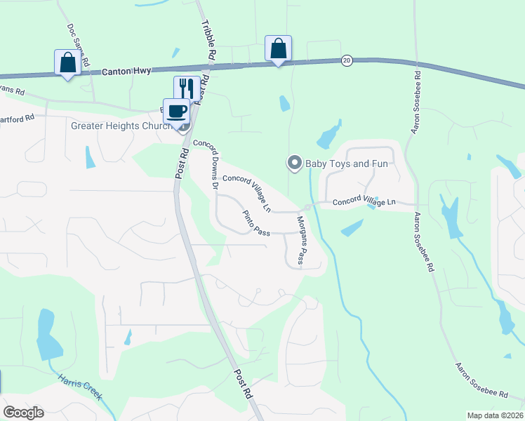 map of restaurants, bars, coffee shops, grocery stores, and more near 4995 Concord Village Lane in Cumming