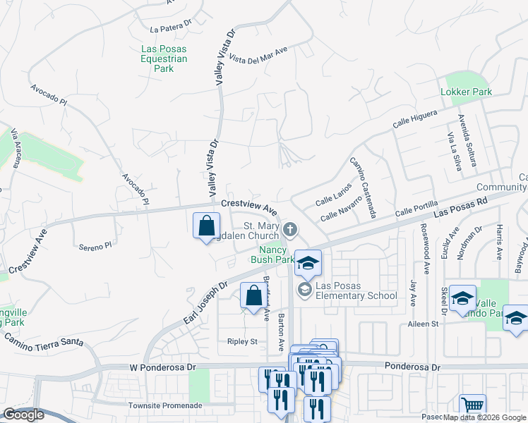 map of restaurants, bars, coffee shops, grocery stores, and more near 51 Calle Escalon in Camarillo