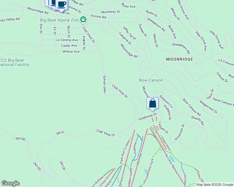 map of restaurants, bars, coffee shops, grocery stores, and more near 42994 Falls Avenue in Big Bear Lake