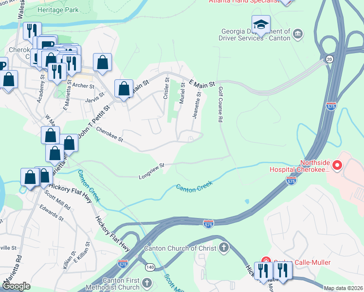 map of restaurants, bars, coffee shops, grocery stores, and more near 151 Hospital Circle in Canton