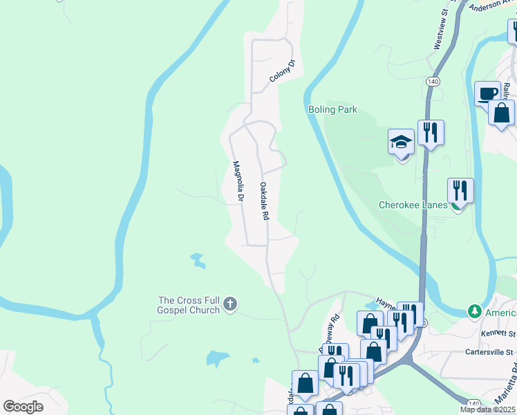 map of restaurants, bars, coffee shops, grocery stores, and more near 760 Oakdale Road in Canton