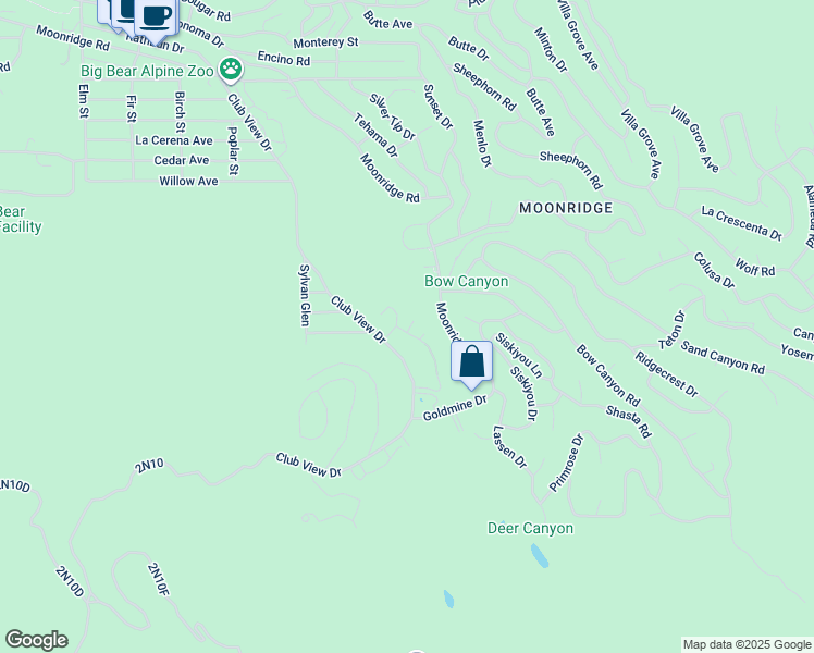 map of restaurants, bars, coffee shops, grocery stores, and more near 43098 Bear Creek Court in Big Bear Lake