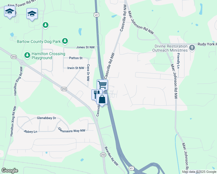 map of restaurants, bars, coffee shops, grocery stores, and more near 1990 Joe Frank Harris Parkway Northwest in Cartersville