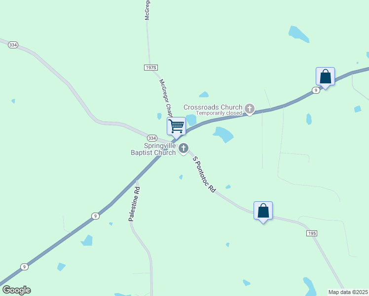 map of restaurants, bars, coffee shops, grocery stores, and more near 15 South Pontotoc Road in Pontotoc
