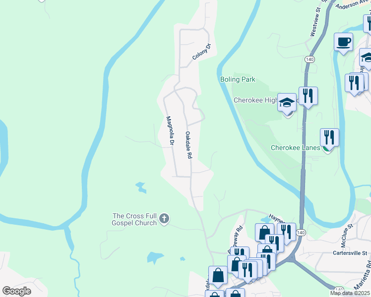 map of restaurants, bars, coffee shops, grocery stores, and more near 760 Oakdale Road in Canton
