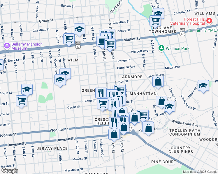 map of restaurants, bars, coffee shops, grocery stores, and more near 407 South 16th Street in Wilmington