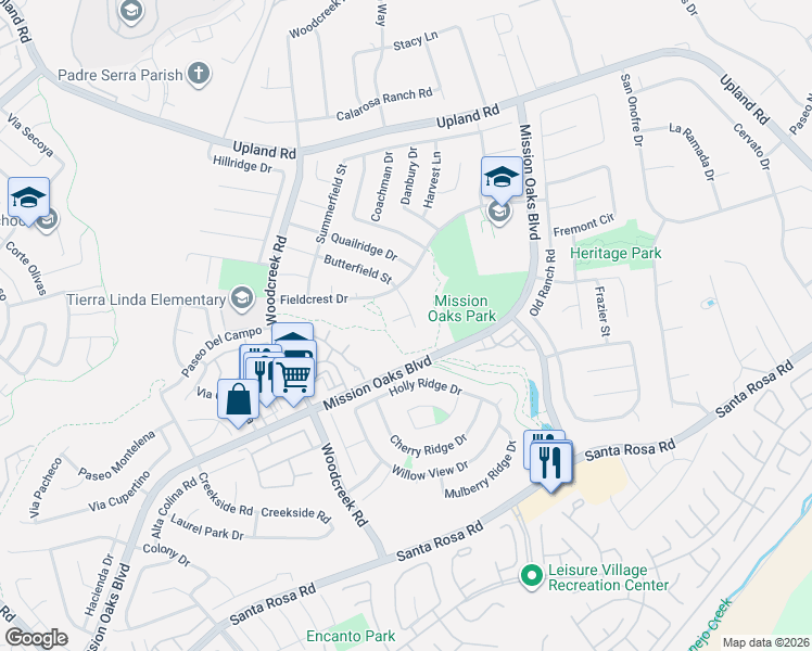 map of restaurants, bars, coffee shops, grocery stores, and more near 5576 Butterfield Street in Camarillo
