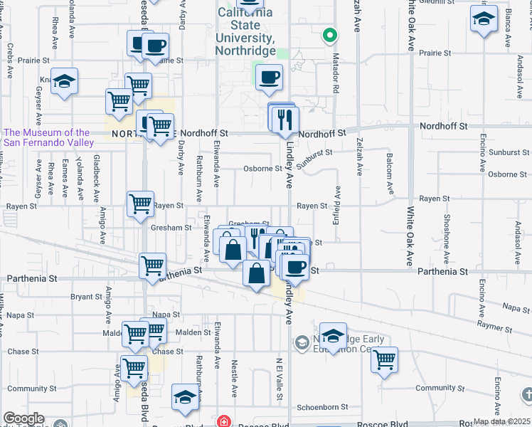 map of restaurants, bars, coffee shops, grocery stores, and more near 8847 Chimineas Avenue in Los Angeles