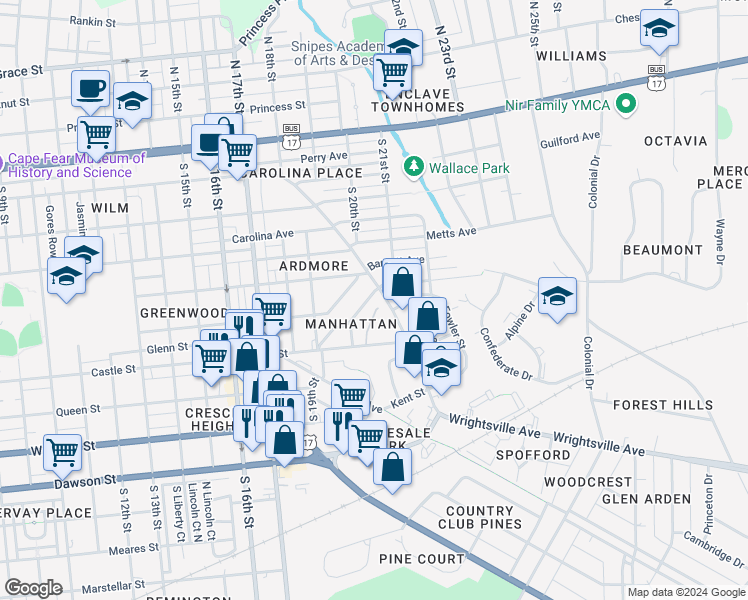 map of restaurants, bars, coffee shops, grocery stores, and more near 1940 Hudson Dr in Wilmington
