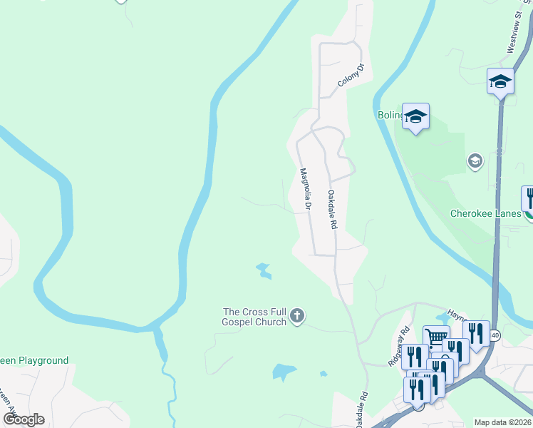 map of restaurants, bars, coffee shops, grocery stores, and more near 130 Rock Cliff Road in Canton