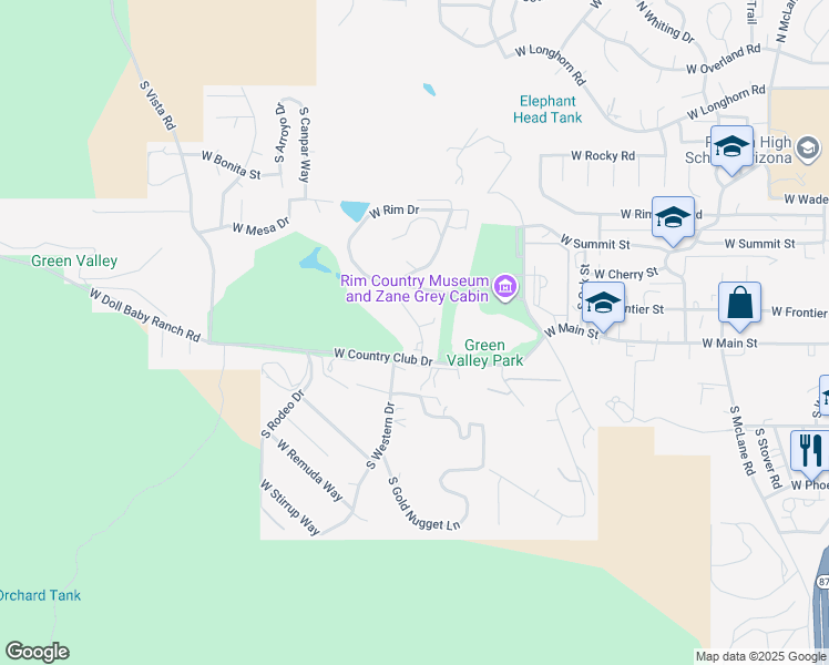 map of restaurants, bars, coffee shops, grocery stores, and more near 706 South Country Club Lane in Payson