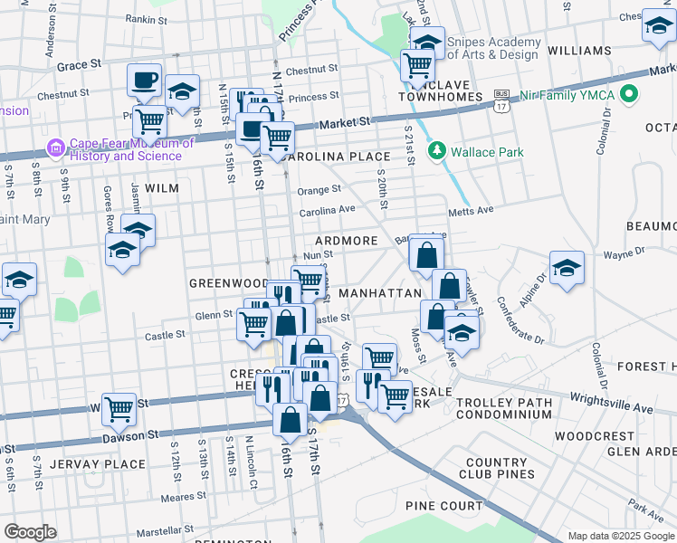 map of restaurants, bars, coffee shops, grocery stores, and more near 412 South 19th Street in Wilmington