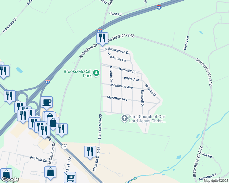map of restaurants, bars, coffee shops, grocery stores, and more near 2008 North Tobin Drive in Florence