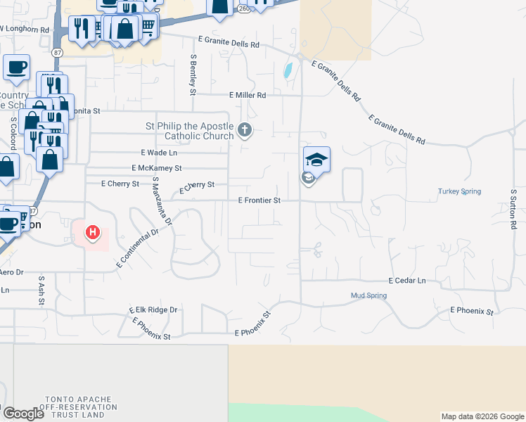 map of restaurants, bars, coffee shops, grocery stores, and more near 807 South Pony Circle in Payson
