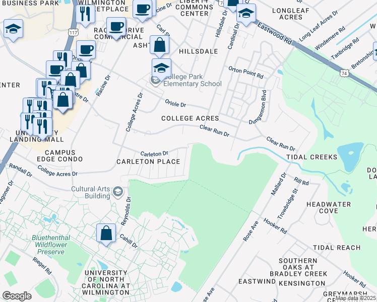 map of restaurants, bars, coffee shops, grocery stores, and more near 5602 Christian Drive in Wilmington