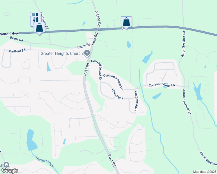 map of restaurants, bars, coffee shops, grocery stores, and more near 5260 Pinto Pass in Cumming