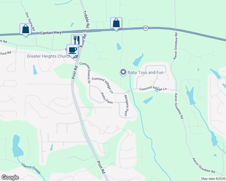 map of restaurants, bars, coffee shops, grocery stores, and more near 4995 Concord Village Lane in Cumming