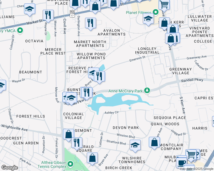 map of restaurants, bars, coffee shops, grocery stores, and more near 3340 Jaeckle Drive in Wilmington