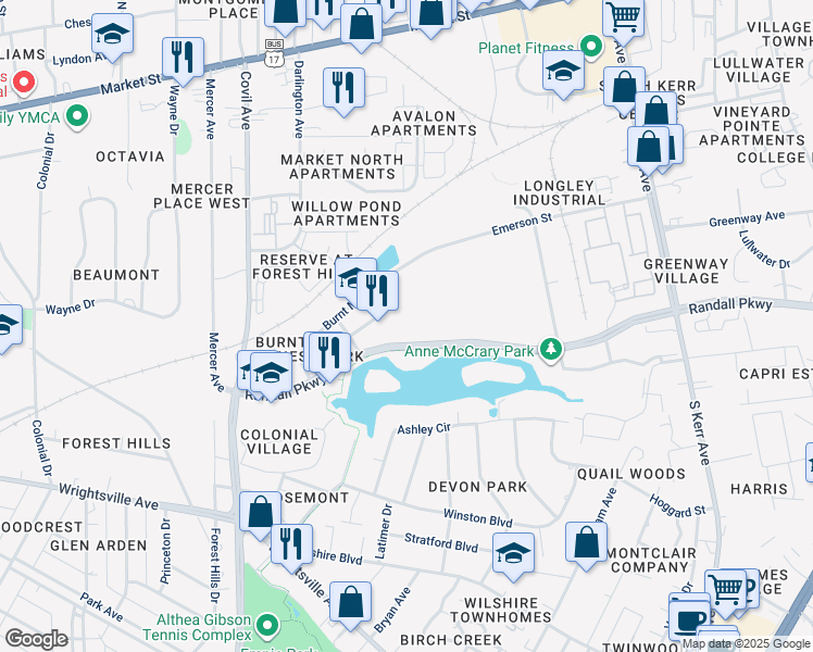 map of restaurants, bars, coffee shops, grocery stores, and more near 3340 Jaeckle Drive in Wilmington