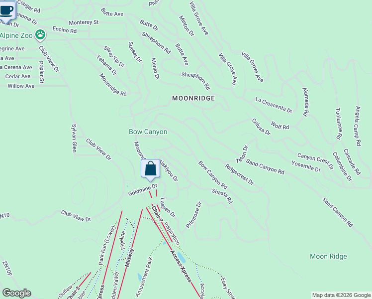 map of restaurants, bars, coffee shops, grocery stores, and more near 43368 Deer Canyon Road in Big Bear Lake