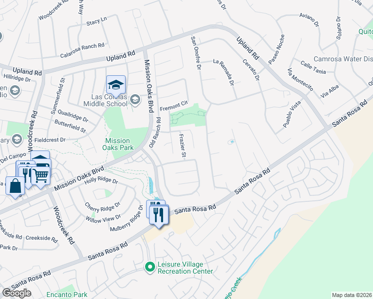 map of restaurants, bars, coffee shops, grocery stores, and more near 1460 Frazier Street in Camarillo