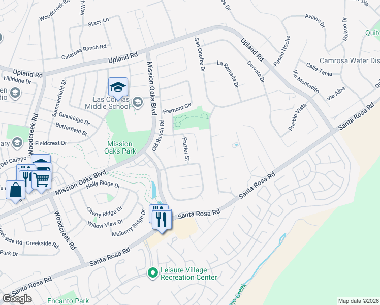 map of restaurants, bars, coffee shops, grocery stores, and more near 1460 Frazier Street in Camarillo
