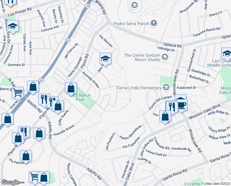 map of restaurants, bars, coffee shops, grocery stores, and more near 1863 Avenida Navidad in Camarillo