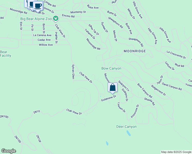map of restaurants, bars, coffee shops, grocery stores, and more near 43093 Goldmine Woods Lane in Big Bear Lake