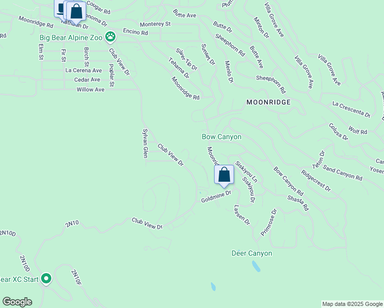 map of restaurants, bars, coffee shops, grocery stores, and more near 43093 Goldmine Woods Lane in Big Bear Lake