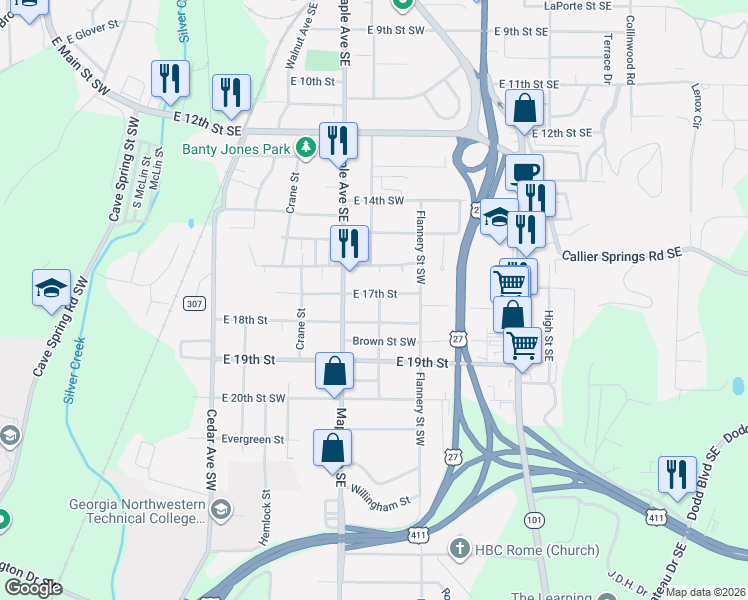 map of restaurants, bars, coffee shops, grocery stores, and more near 1705 Olmstead Street in Rome